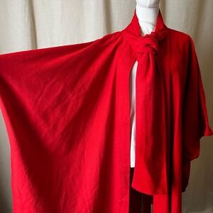 Vintage Red Cape Coat One Size Dramatic Draped‎ Artwear Wool Feel